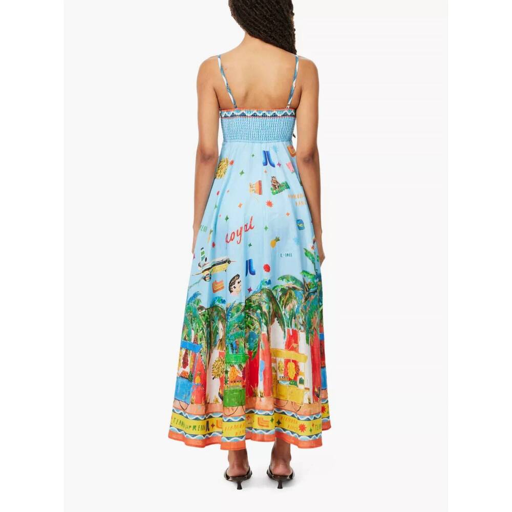 NEW ALEMAIS teamo supremo midi dress in blue multi - Picture 3 of 5